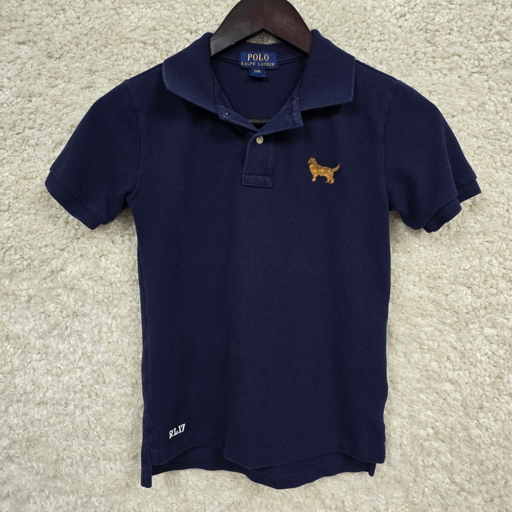 Polo Ralph Lauren Polo Shirt Boys S 8 Navy Golden Retriever Dog Preppy Classic